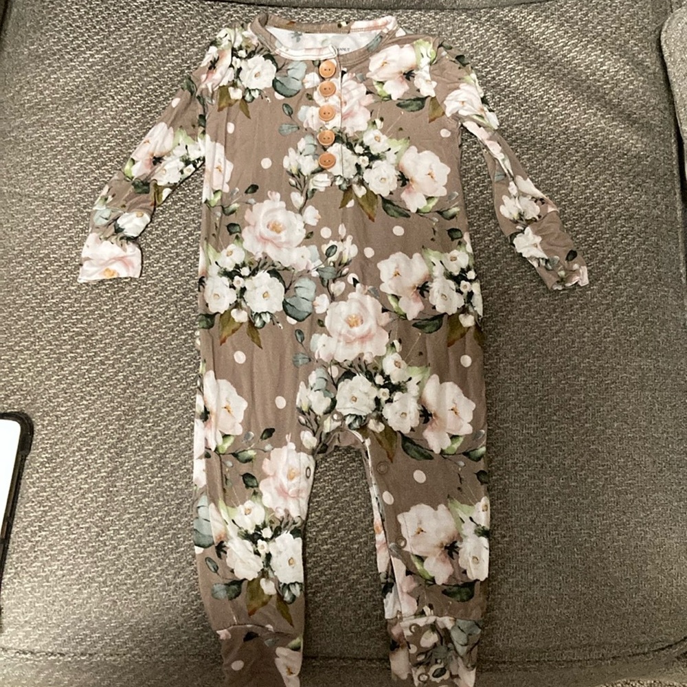 Posh peanut Henley romper with ruffles